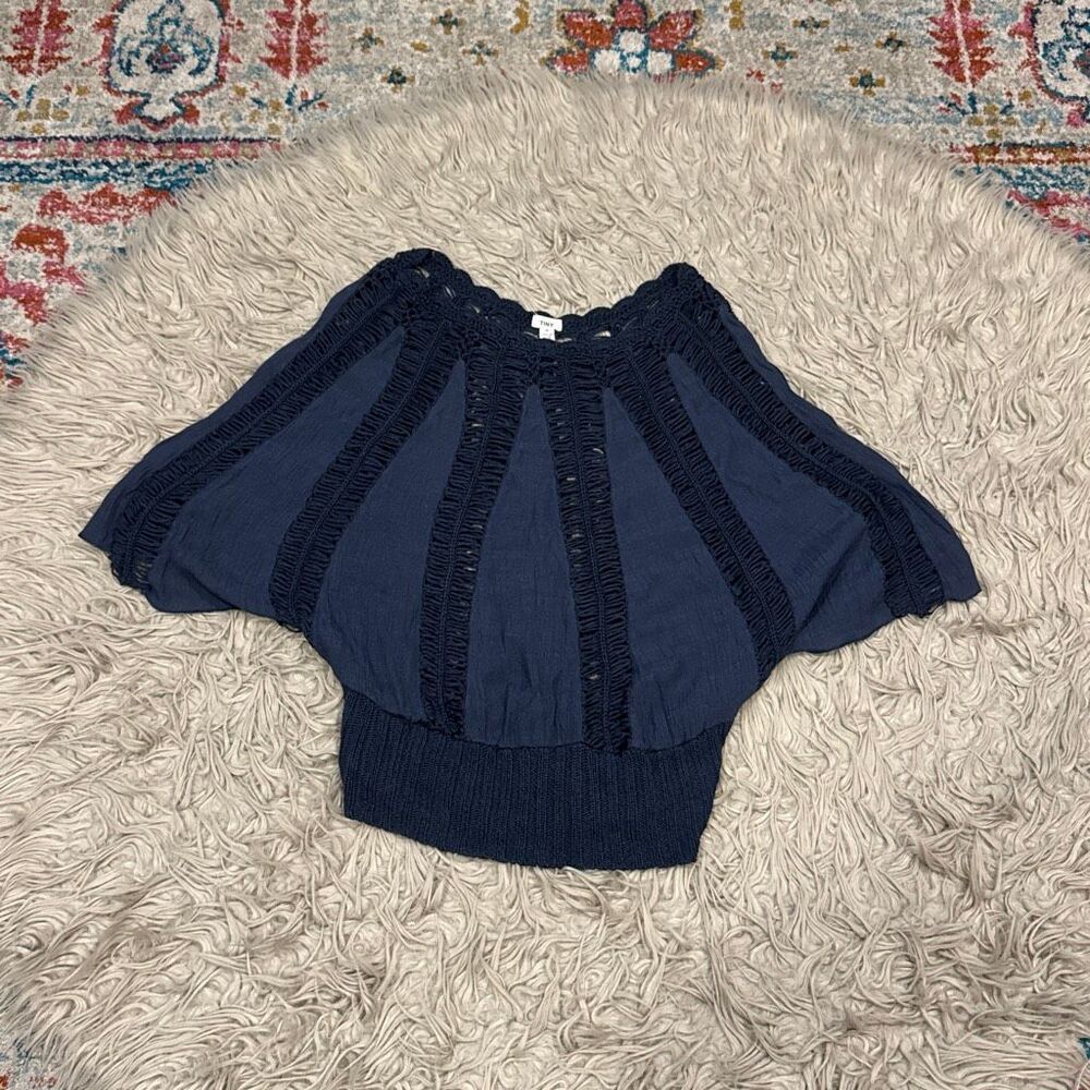 Tiny Navy Blue Crochet Boho Off Shoulder Top Size Small